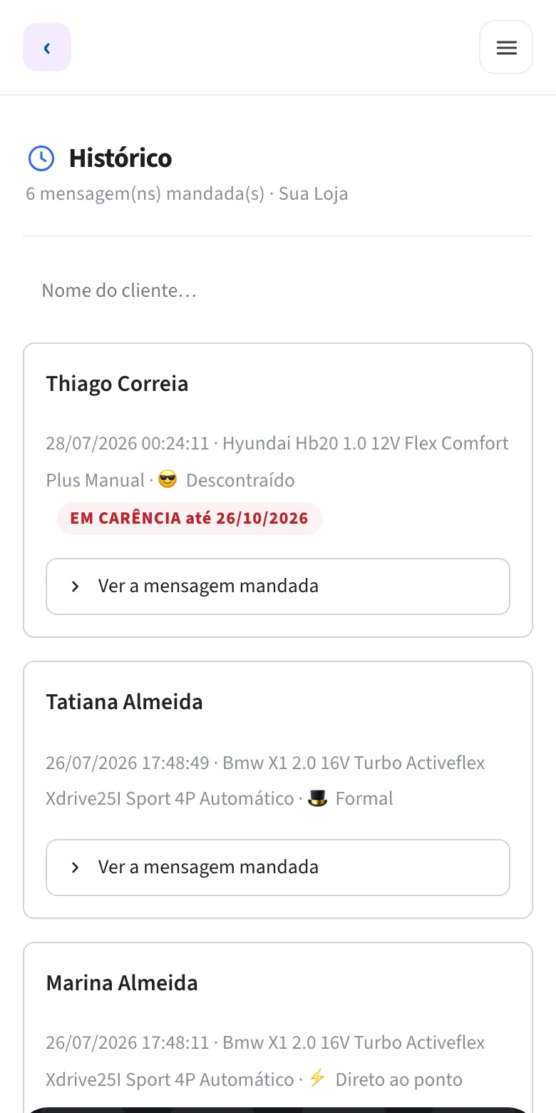 Histórico de mensagens enviadas
